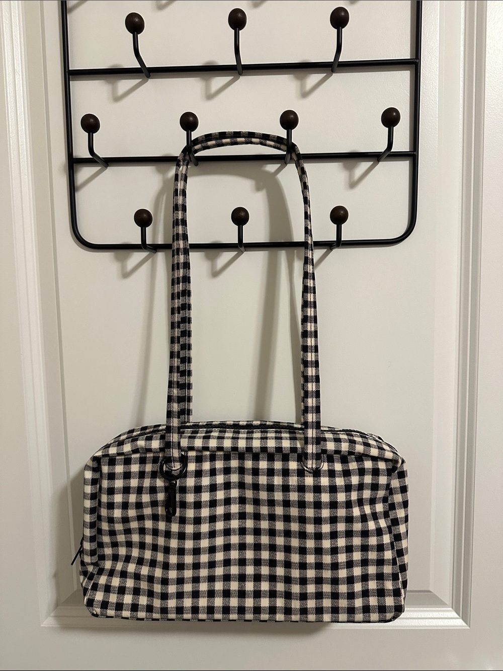 BAGGU - Nylon Bowler Bag in Black + Cream Gingham